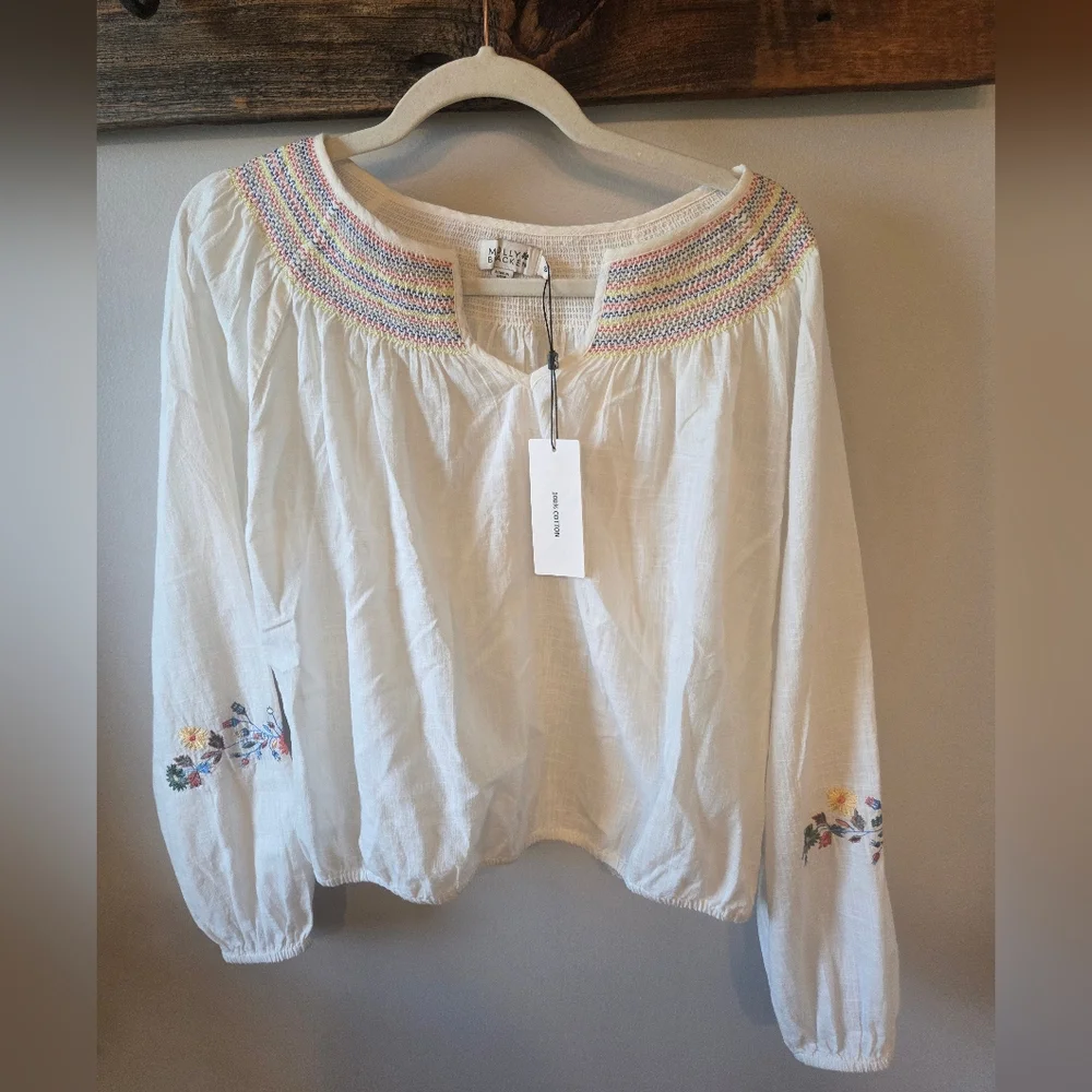 NWT Molly Bracken Embroidered Cotton Woven Blouse - Picture 3 of 8